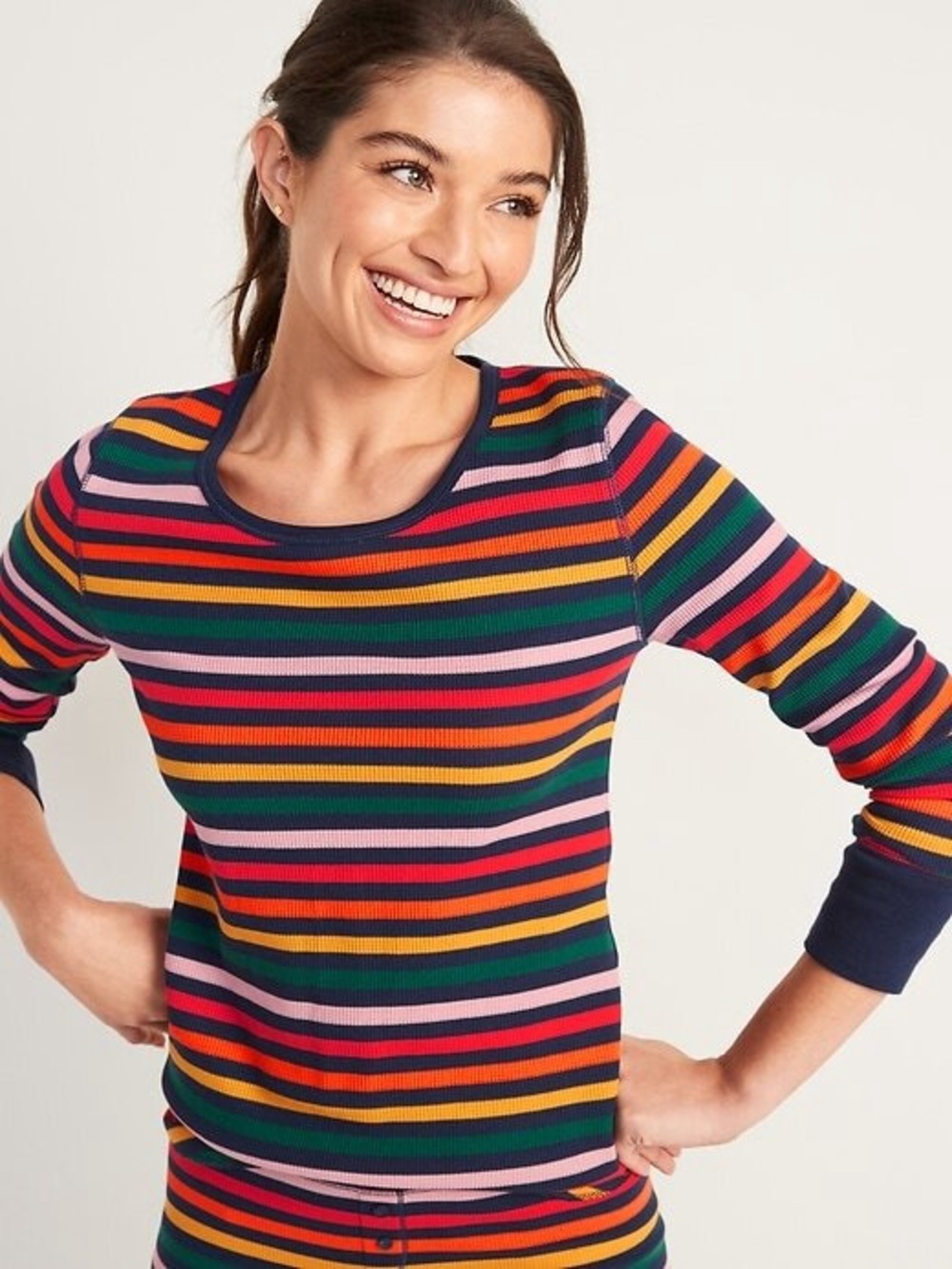 Old Navy Size Large Colorful Rainbow Striped Ribbed Top